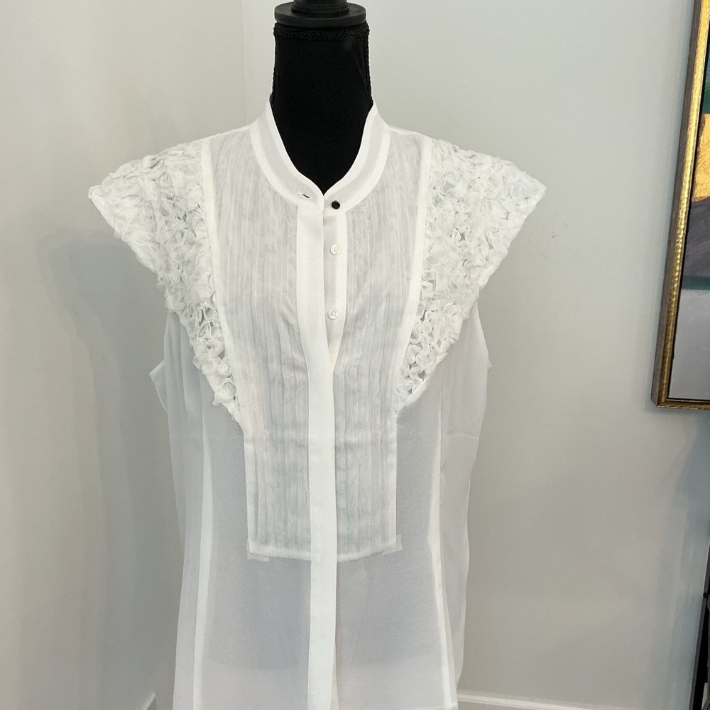 White House Black Market Sheer Lace Cap Sleeve Blouse